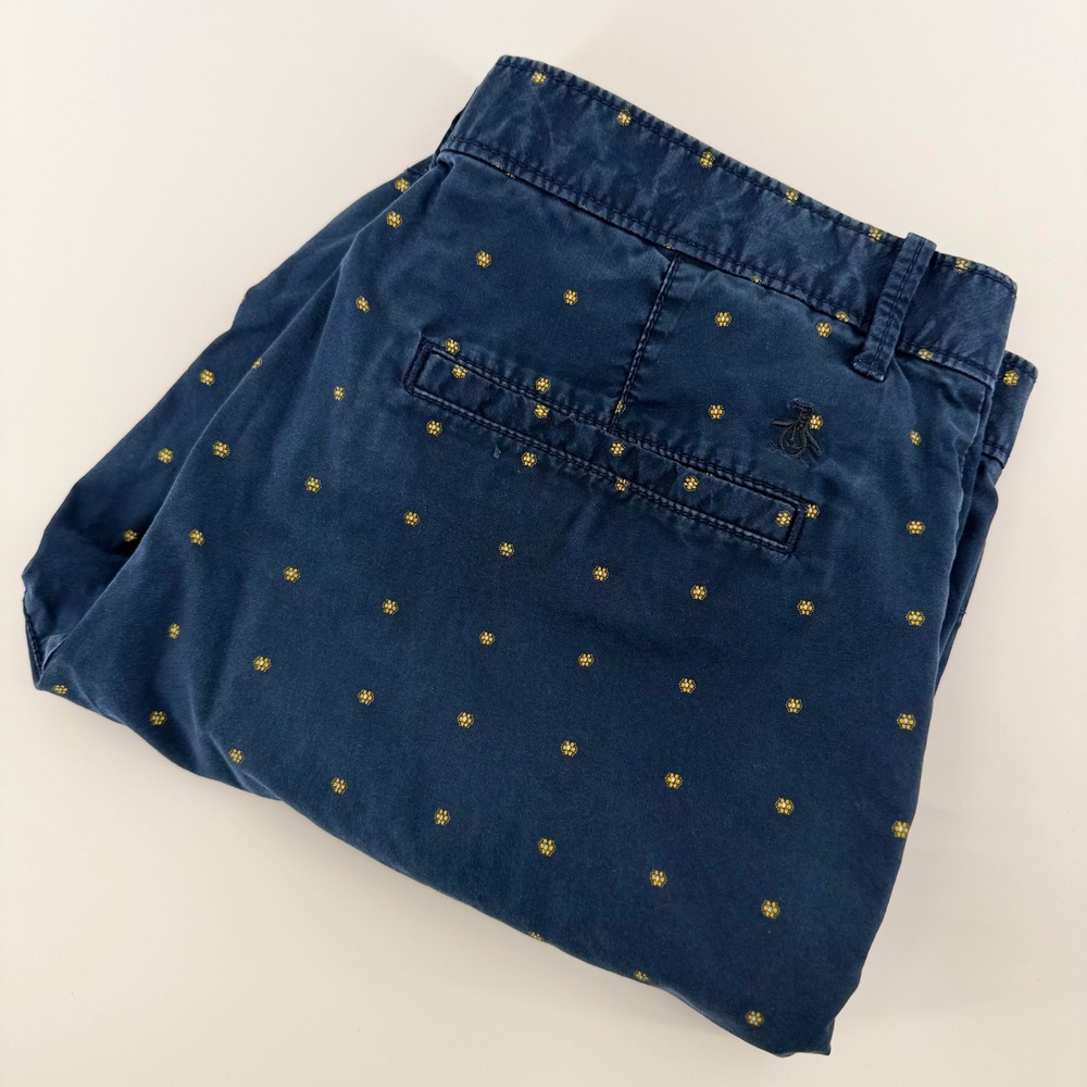 Original Penguin Chino Shorts Navy Blue Embroidered Micro Pattern 31 Mens Cotton
